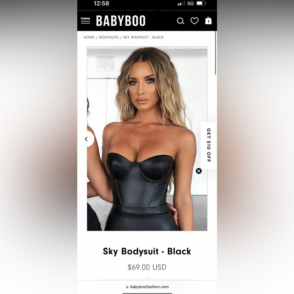 Black body faux leather bodysuit from babyboo fashion